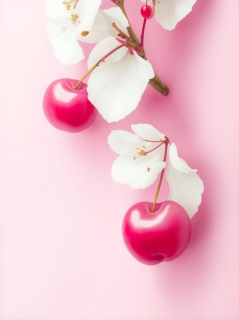 Cerise rose sur fond blanc