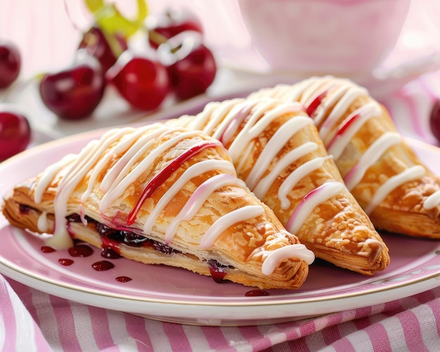 La cerise transforme un délicieux dessert aux fruits sur une assiette avec de la glace glacée