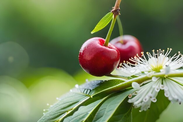 Photo cerises sur un arbre aux feuilles vertes