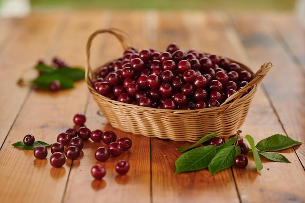 Cerises dans un panier sur la table