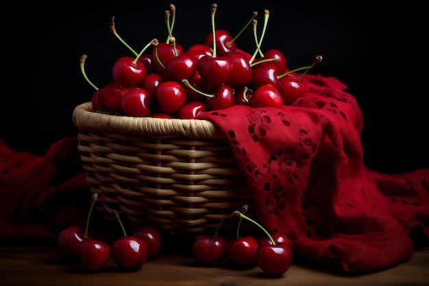 Des cerises fraîches dans un panier