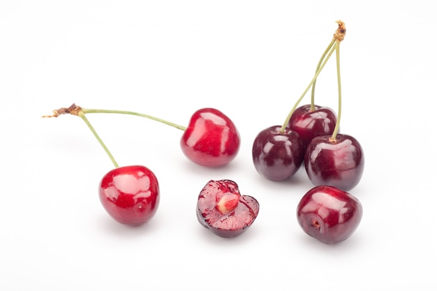 Cerises, isolé, blanc, fond