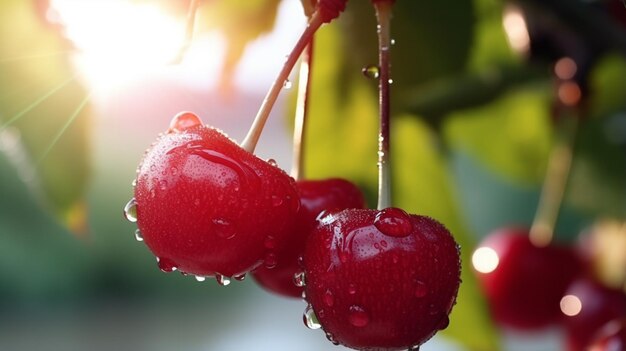 Les cerises juteuses mûres sont récoltées uniquement à partir des branches du cerisier.