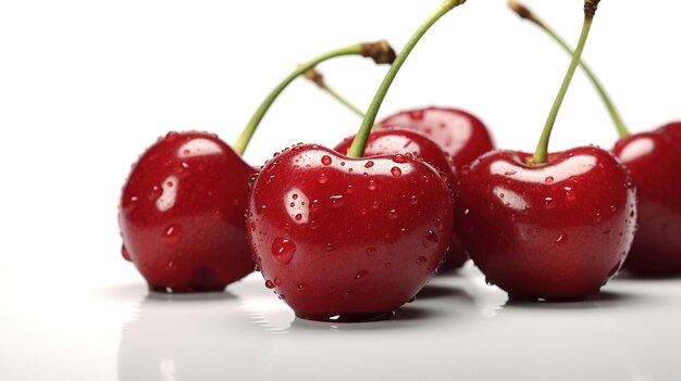 Cerises rouges juteuses isolées sur blanc Ai généré