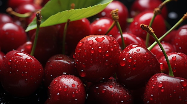 cerises rouges mûres avec des gouttes d'eau