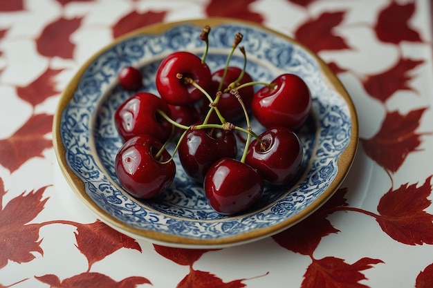 Photo des cerises symétriques sur une plaque de céramique