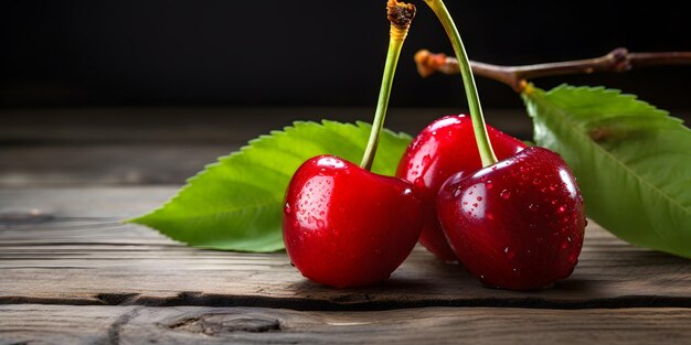 Cerises sur table en bois Cerises fraîches sur fond en bois