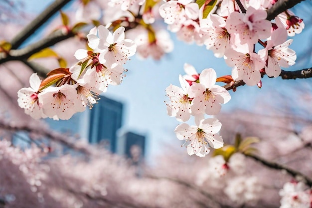 Photo les cerisiers fleurissent dans la ville.