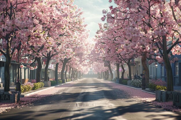 Photo des cerisiers en fleurs exquis bordent une rue