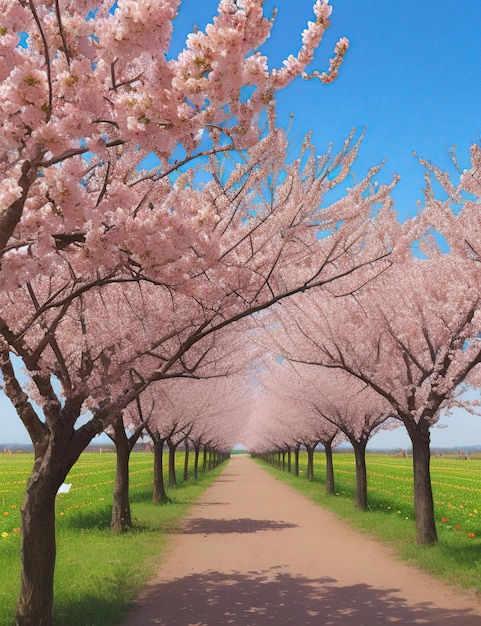 des cerisiers roses pendant leur floraison colorée couvrant les arbres