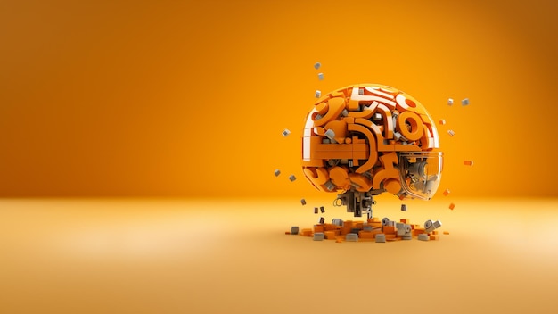 Cerveau 3D fabriqué à partir d'un bloc de plastique de couleur orange