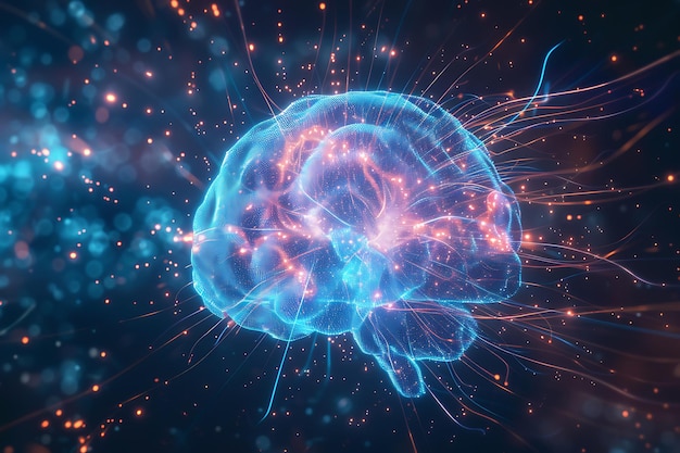 Cerveau abstrait avec des étincelles et des lignes