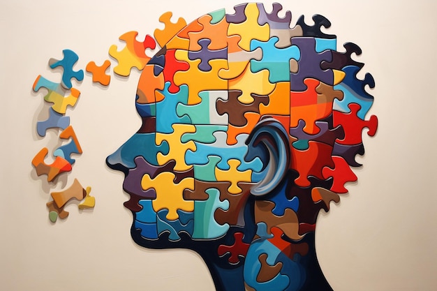 Un cerveau abstrait de santé mentale et des pièces de puzzle