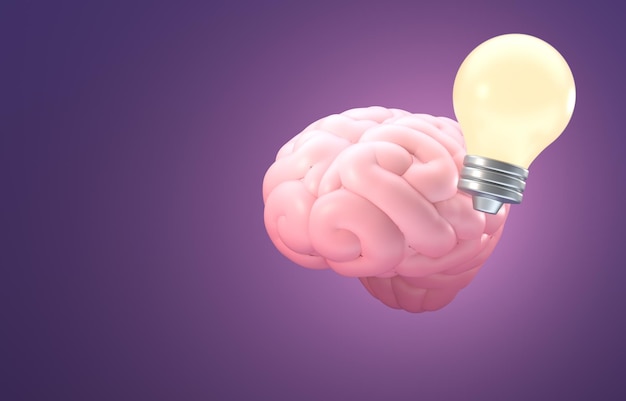 Cerveau avec ampoule Illustration 3D