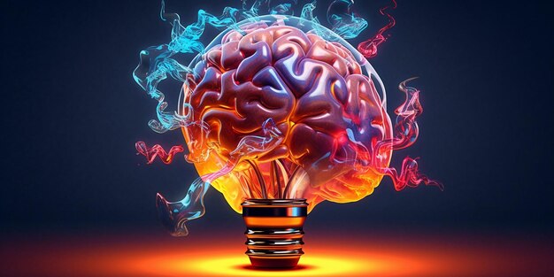 Photo cerveau et ampoule illustration générative ai