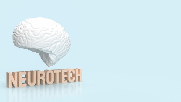 Photo le cerveau blanc et le texte en bois neueotech pour le rendu 3d de science ou de concept médical