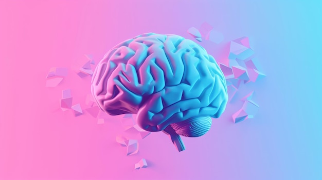 Cerveau bleu et rose sur fond rose et bleu