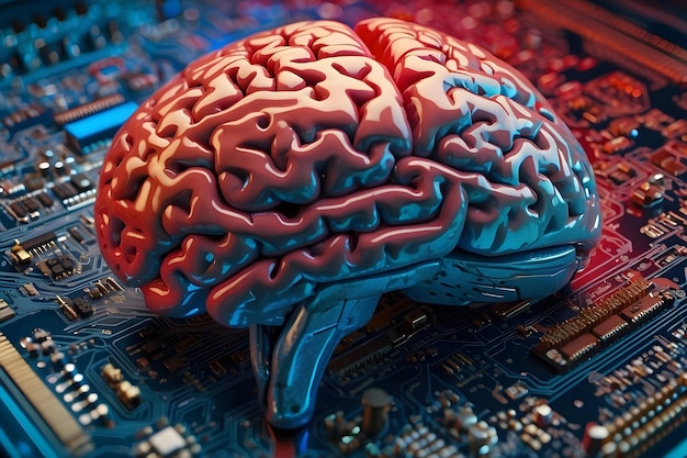 Photo un cerveau bleu et rouge est sur une table