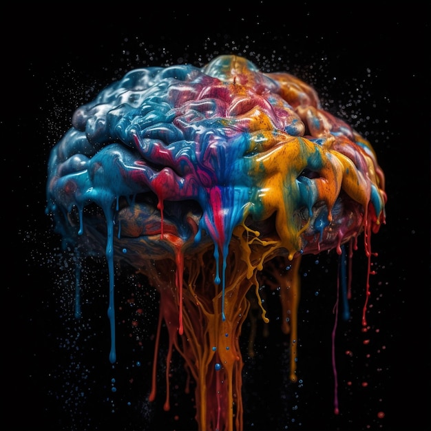 Un cerveau coloré est recouvert de peinture