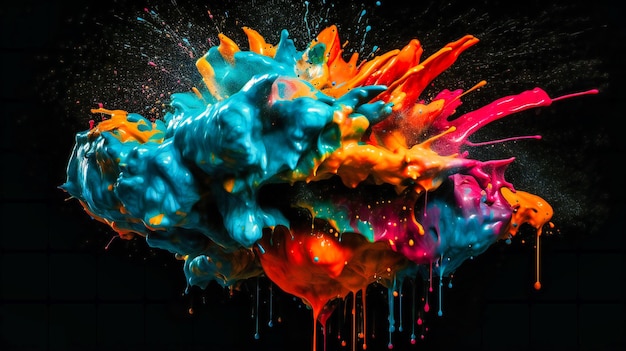 Un cerveau coloré qui est éclaboussé de peinture