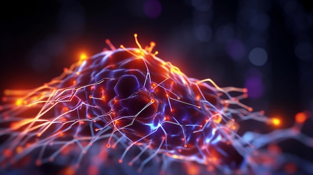 Cerveau complexe réseau neuronal complexe système nerveux gros plan de cellules mettant en évidence la conception médicale des neurones