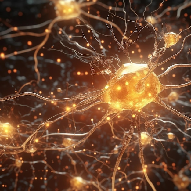 Cerveau complexe réseau neuronal complexe système nerveux gros plan de cellules mettant en évidence la conception médicale des neurones