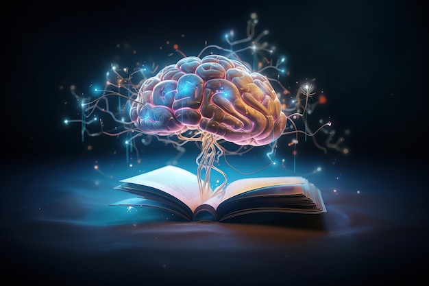 Photo le cerveau créatif sur le livre ouvert devient intelligent et intelligent