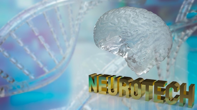 Photo le cerveau de cristal et le texte d'or neueotech pour le rendu 3d de science ou de concept médical