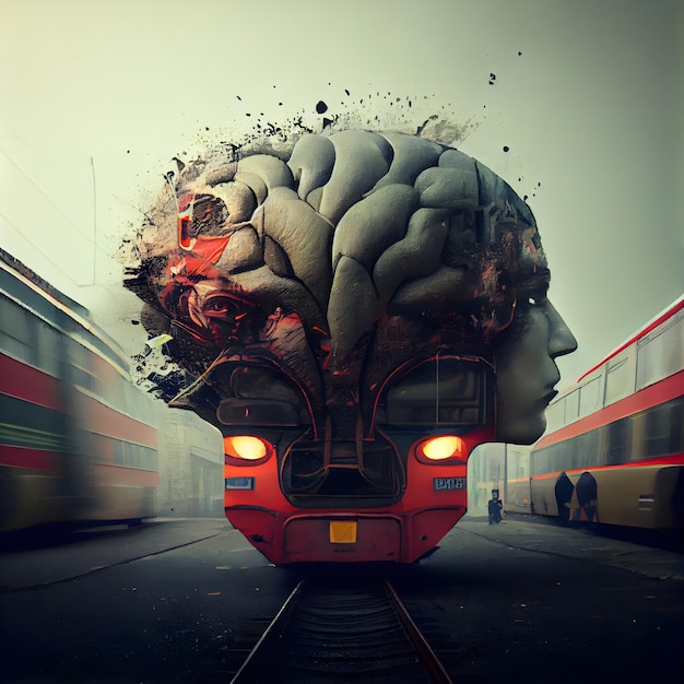 Cerveau dans le train 3D illustration Image conceptuelle