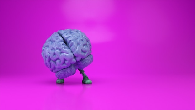 Cerveau dansant sur fond rose coloré. Notion d'intelligence artificielle. Animation 3D d'une boucle parfaite