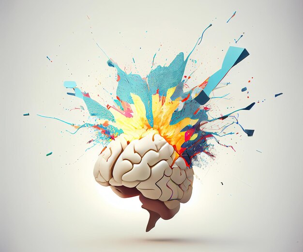 Le cerveau explose à cause de trop de tâches concept de créativité fait avec l'IA générative
