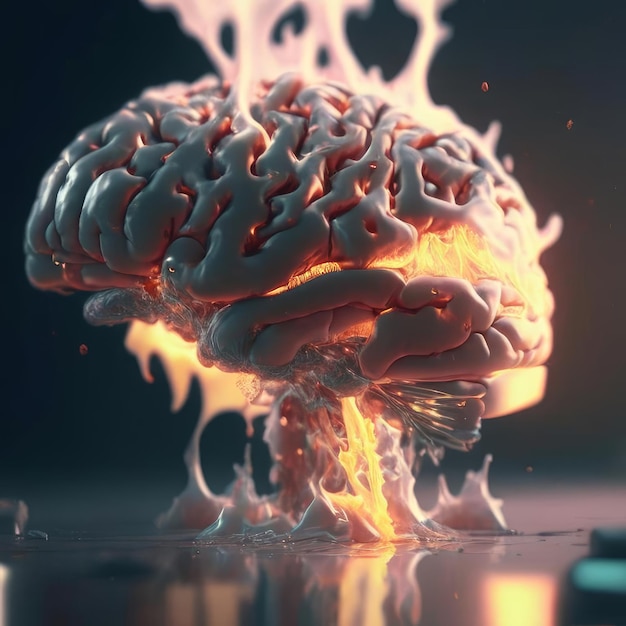 Le cerveau a explosé avec un incendie, une maladie mentale ou un concept de stress généré par l'IA