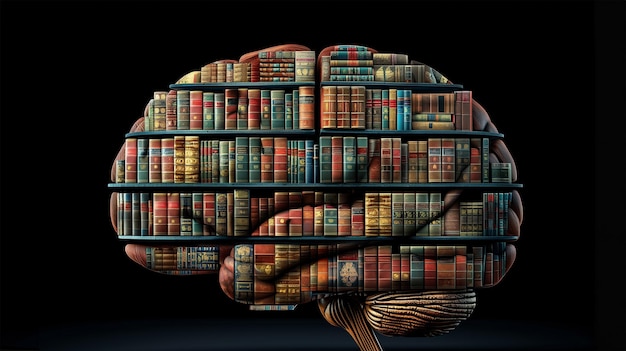Un cerveau fait de livres Connaissance et créativité dans l'éducation Concept de connaissance philosophie éducation avec le livre et le cerveau humain Science style de vie concept d'éducation
