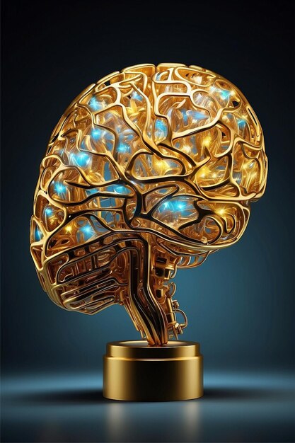 Un cerveau fait d'or, des lumières brillantes et colorées, des idées brillantes, de la créativité, de l'art.