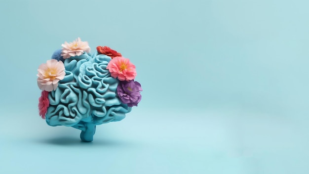 Cerveau avec fleurs épanouies concept de santé mentale et d'équilibre psychologique IA générée