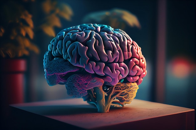 Cerveau humain 3d illustration Brainstorming conceptgenerative ai