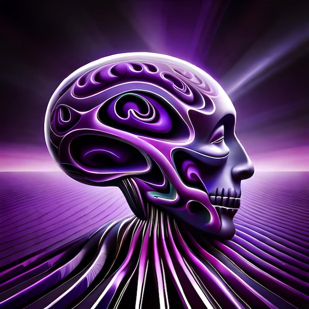 Le cerveau humain en abstraction violette et noire
