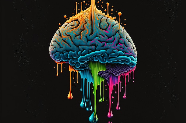 Le cerveau humain abstrait fond dans l'illustration des couleurs acides