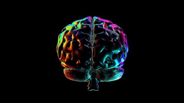 Cerveau humain abstrait avec des reflets de couleur arc-en-ciel