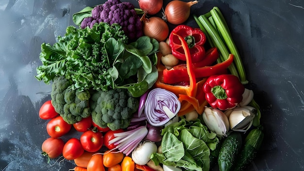 Le cerveau humain composé de légumes colorés promouvant la nutrition végétarienne et végétalienne Concept Diète végétariennes mode de vie végétalien Santé cérébrale Nutrition à base de plantes Légumes colorés