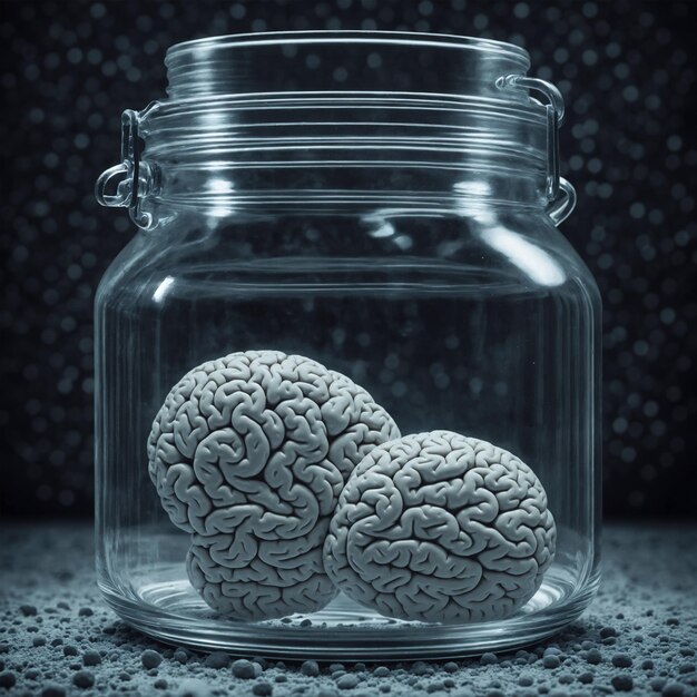 Photo cerveau humain dans un pot en verre transparent