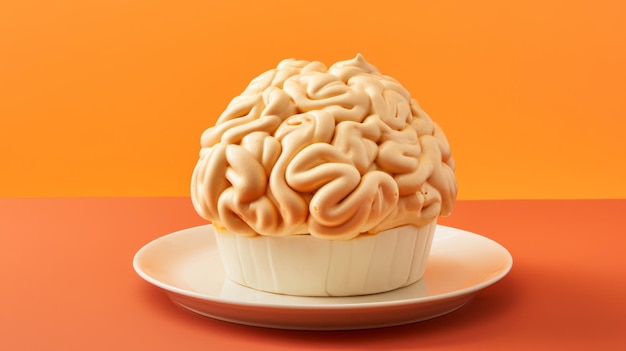 Photo le cerveau humain fait de gâteau sur fond orange brain art