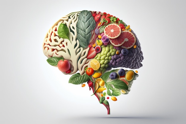 Photo cerveau humain fait de variété de légumes colorés alimentation saine