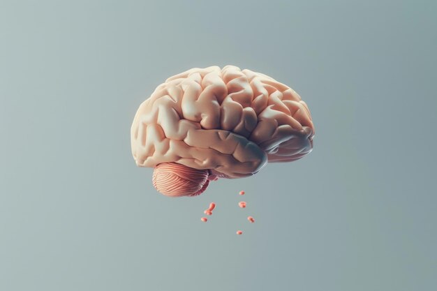 Le cerveau humain flottant sur un fond gris, un concept époustouflant.