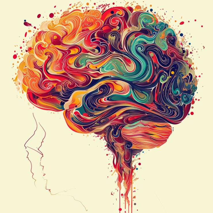 Photo le cerveau humain sur un fond technologique coloré
