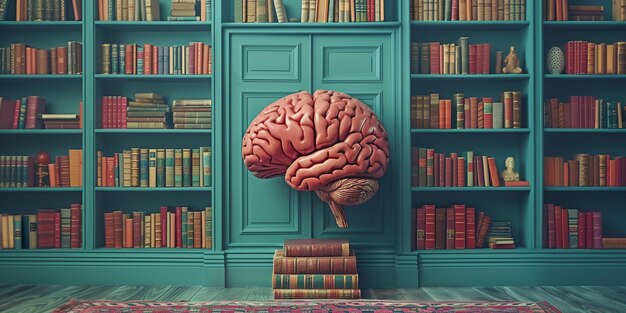 Le cerveau humain avec des livres éducation concept scientifique apprendre de nouvelles compétences avoir la sagesse bibliothèque de connaissances