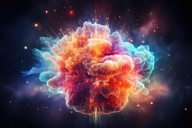Photo le cerveau humain plein de créativité, l'arrière-plan galactique, l'intelligence artificielle générative.