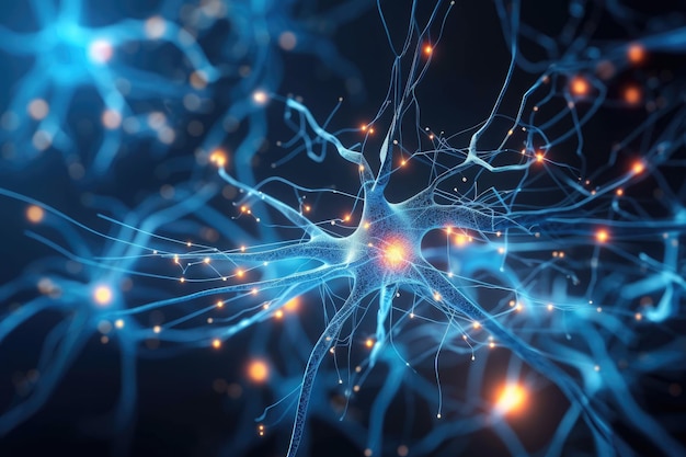 Cerveau humain rendu en 3D avec des connexions et des structures neuronales détaillées AI générative