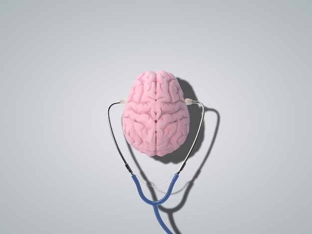 Cerveau humain avec stéthoscope autour