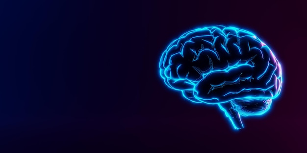 Cerveau néon sur fond sombre Apprentissage en profondeur Apprentissage automatique et intelligence artificielle
